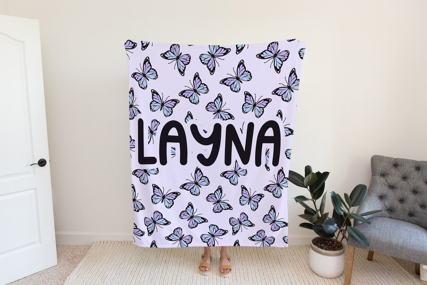 Personalized Butterfly Blanket Purple Boho